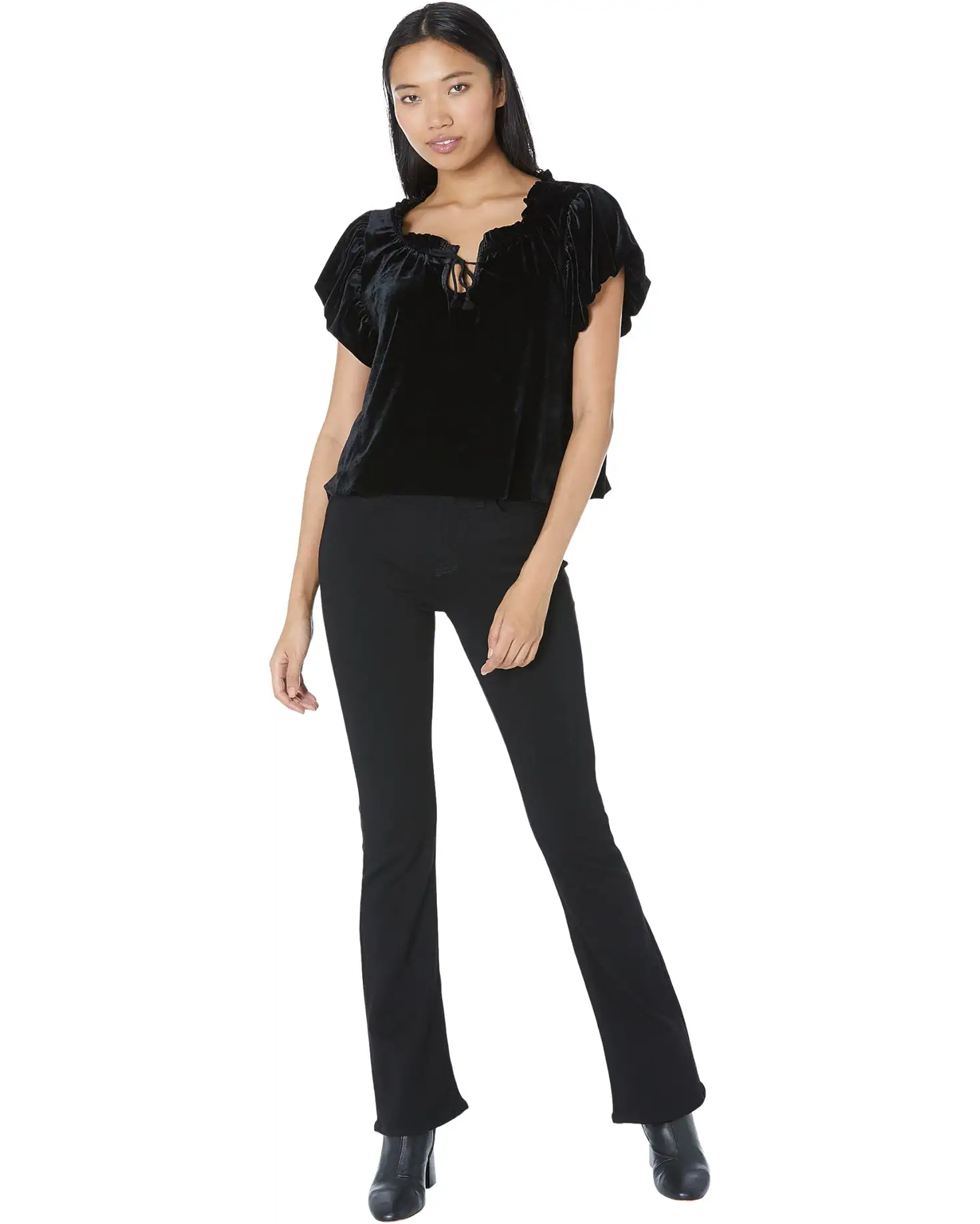 FREE PEOPLE Velvet TERESE Puff Sleeve Tie Neck Top