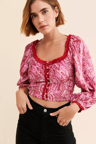 FREE PEOPLE Velvet DARE ME Print Blouse