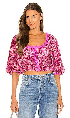 FREE PEOPLE Velvet DARE ME Print Blouse