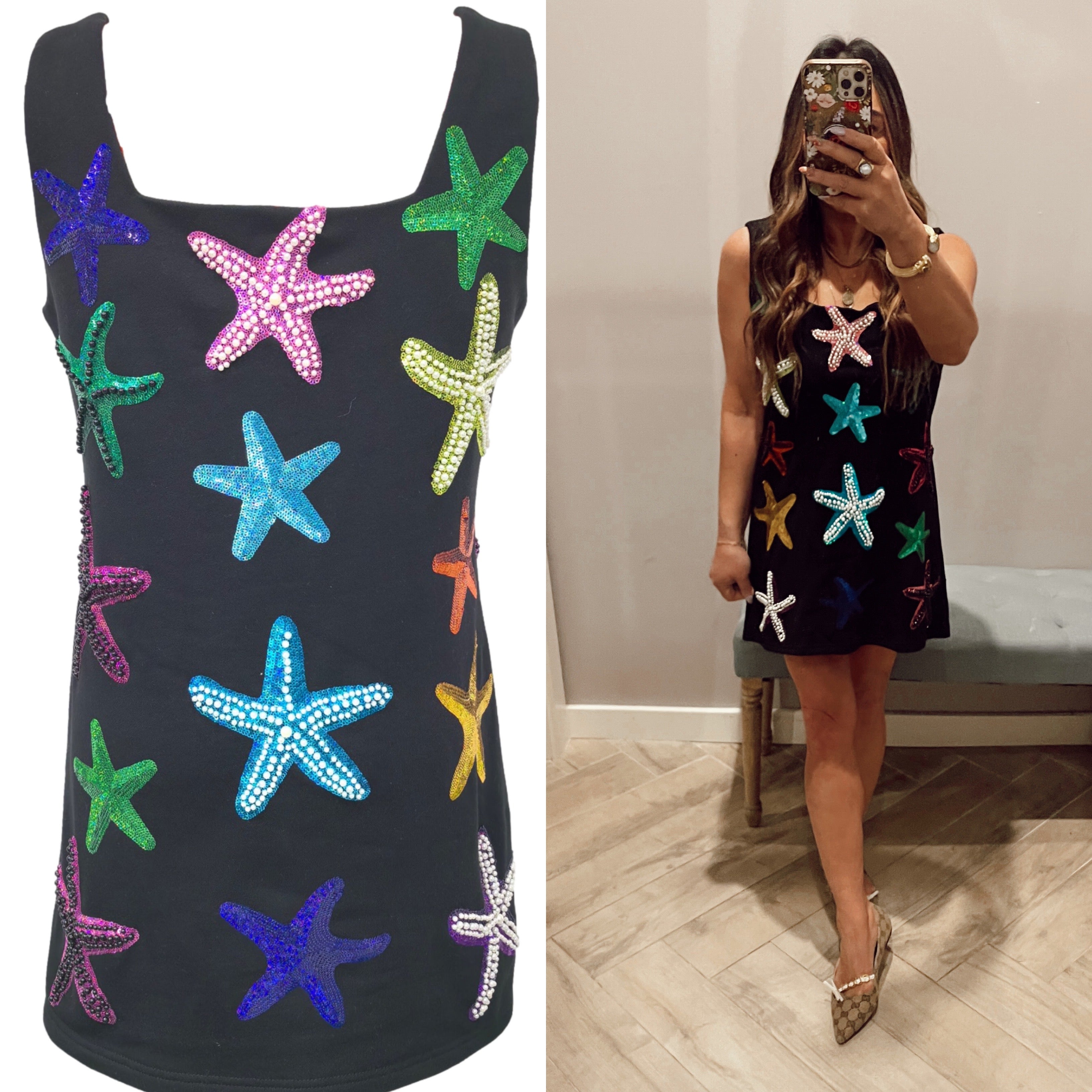 QUEEN OF SPARKLES Sequin STARFISH Tank Dress