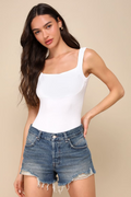 FREE PEOPLE Medium Wash NOW OR NEVER High-Rise Distressed Denim Shorts