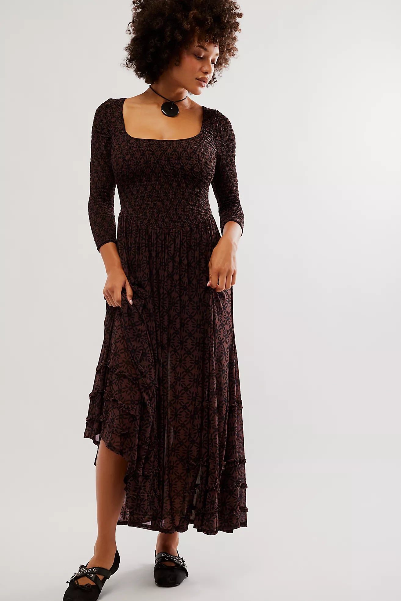 FREE PEOPLE Floral ITS FATE MIDI Dress Silver Accents FREE PEOPLE Floral ITS FATE MIDI Dress Silver Accents