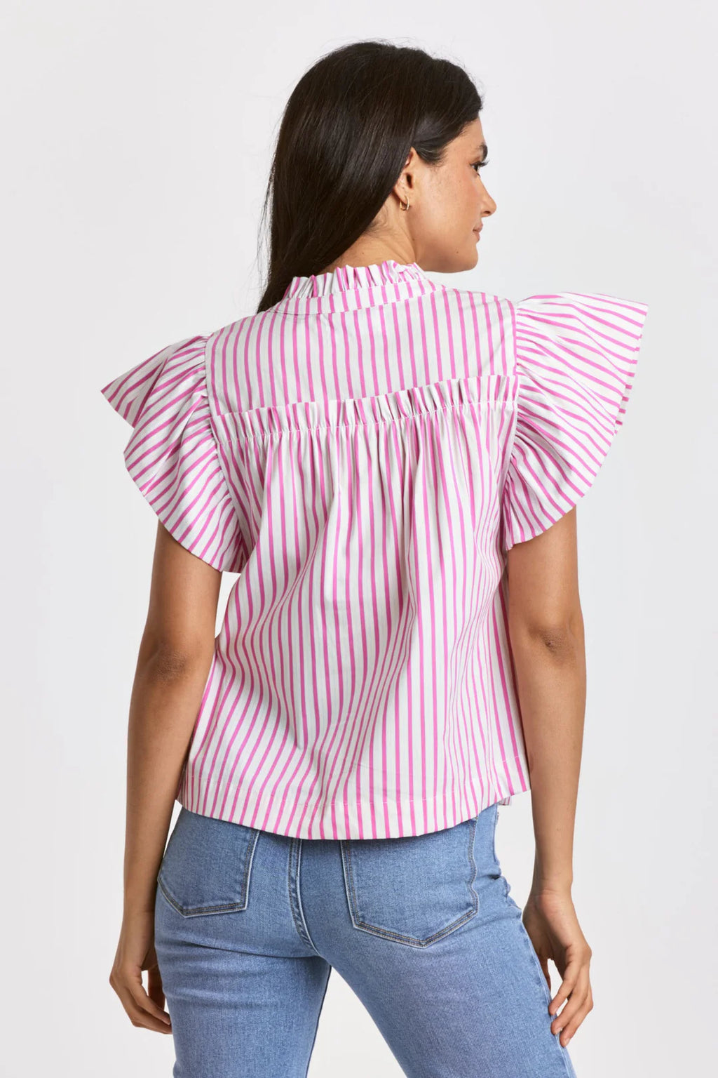 DEAR JOHN Stripe SIENA Ruffle Poplin Top