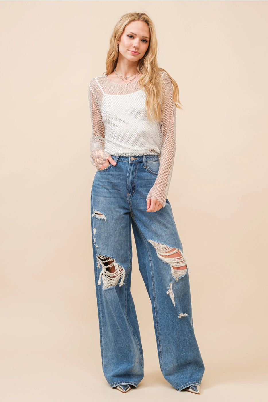 FESTIVAL 2pc Rhinestone Mesh/Cami Top