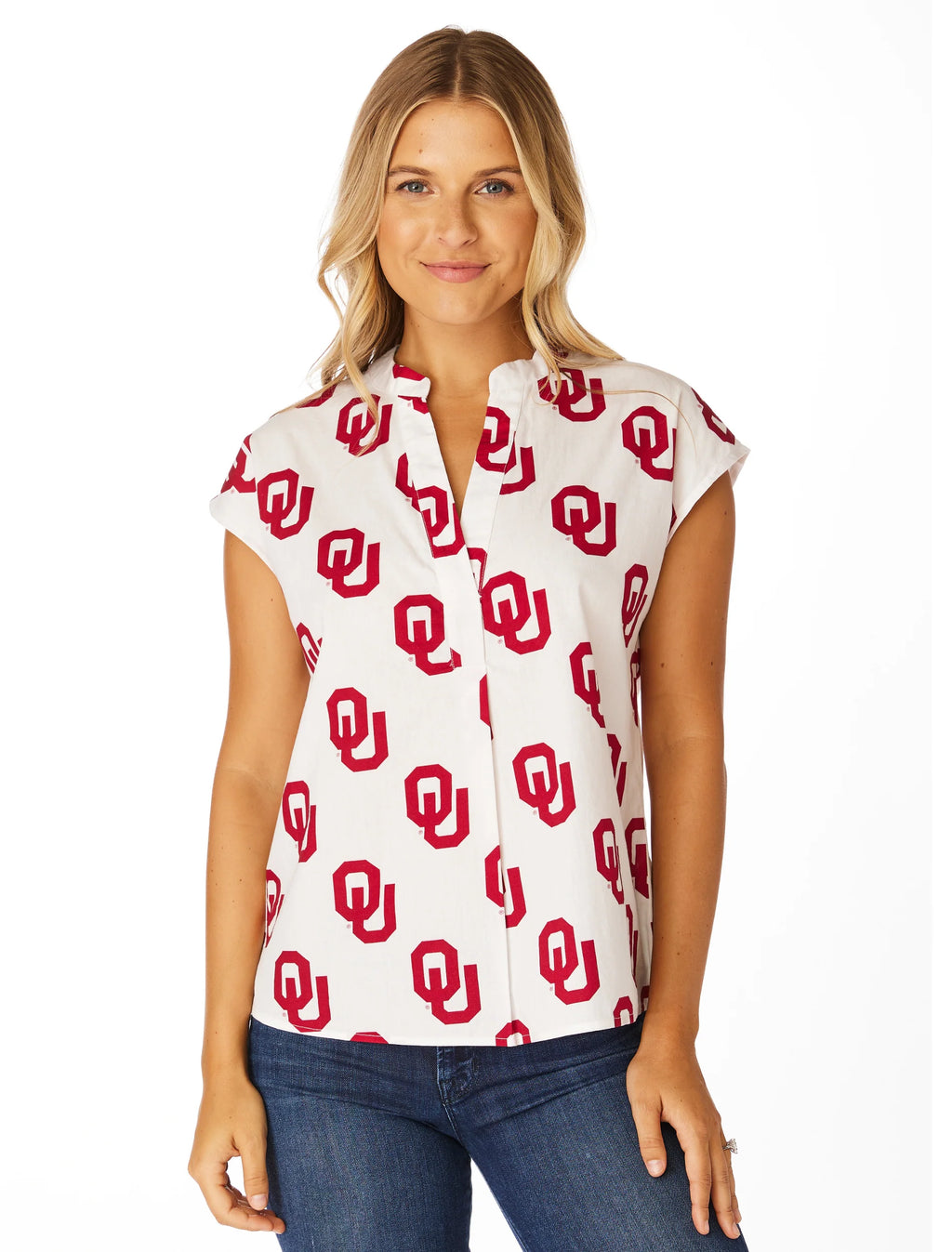 SS Poplin OKLAHOMA V-Neck Top