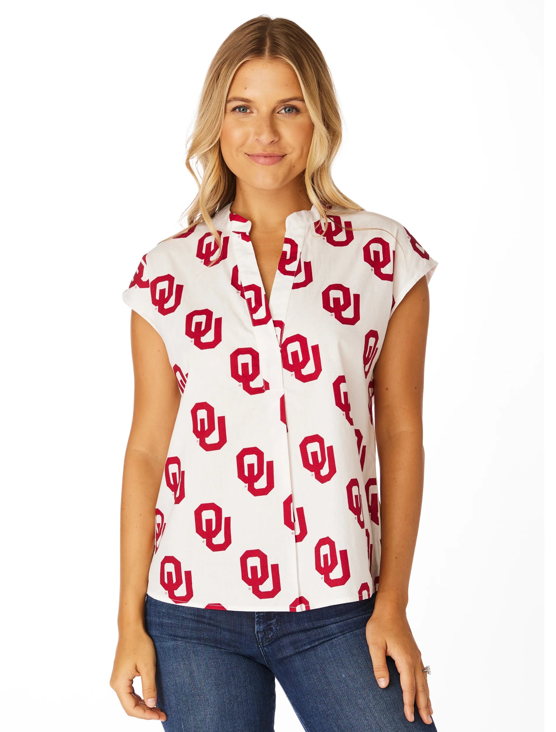 SS Poplin OKLAHOMA V-Neck Top