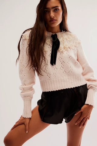 FREE PEOPLE Lace Collar HOLD ME CLOSER Sweater Top