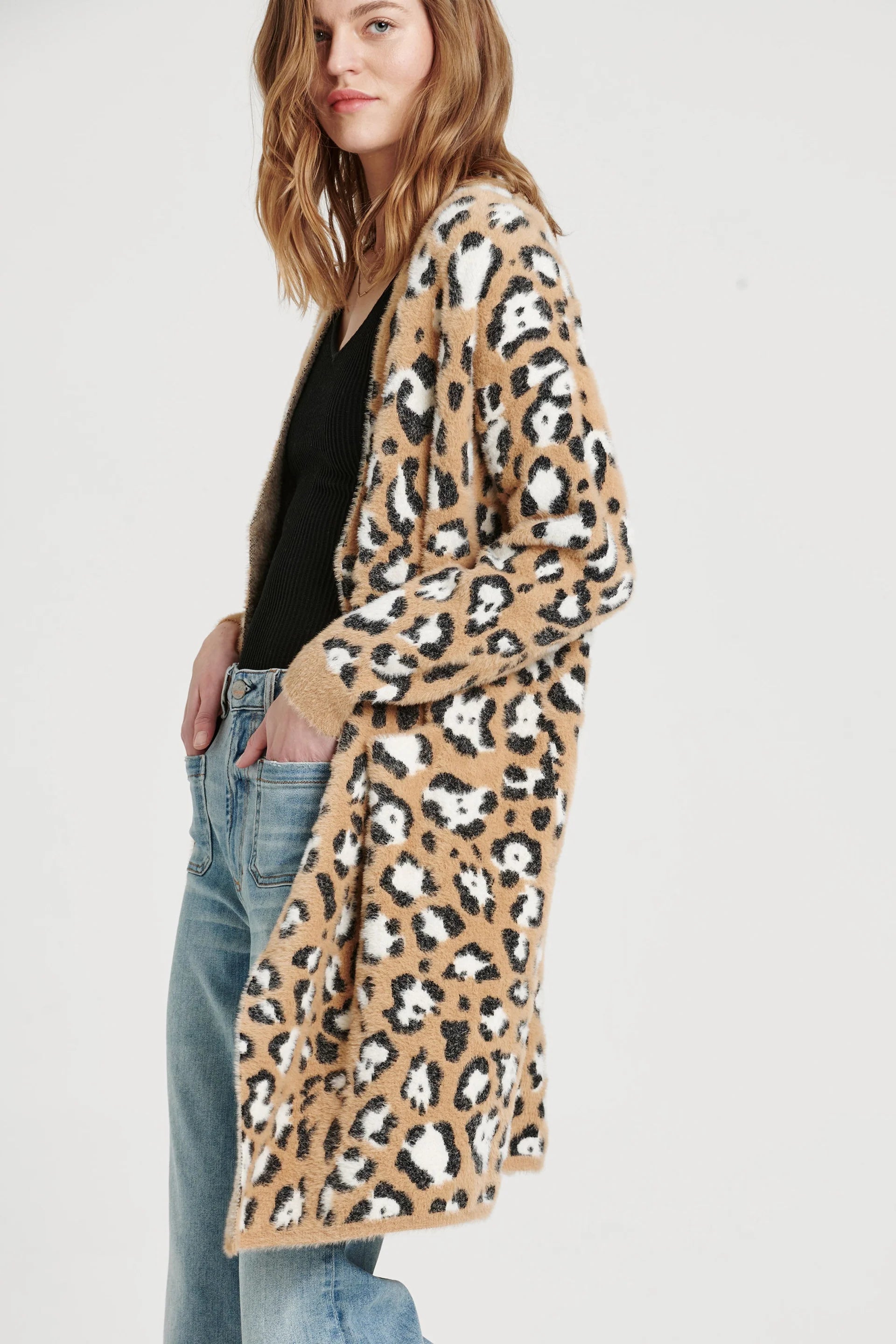 ANOTHER LOVE Fuzzy ELECTRA Leopard DropShoulder Cardigan