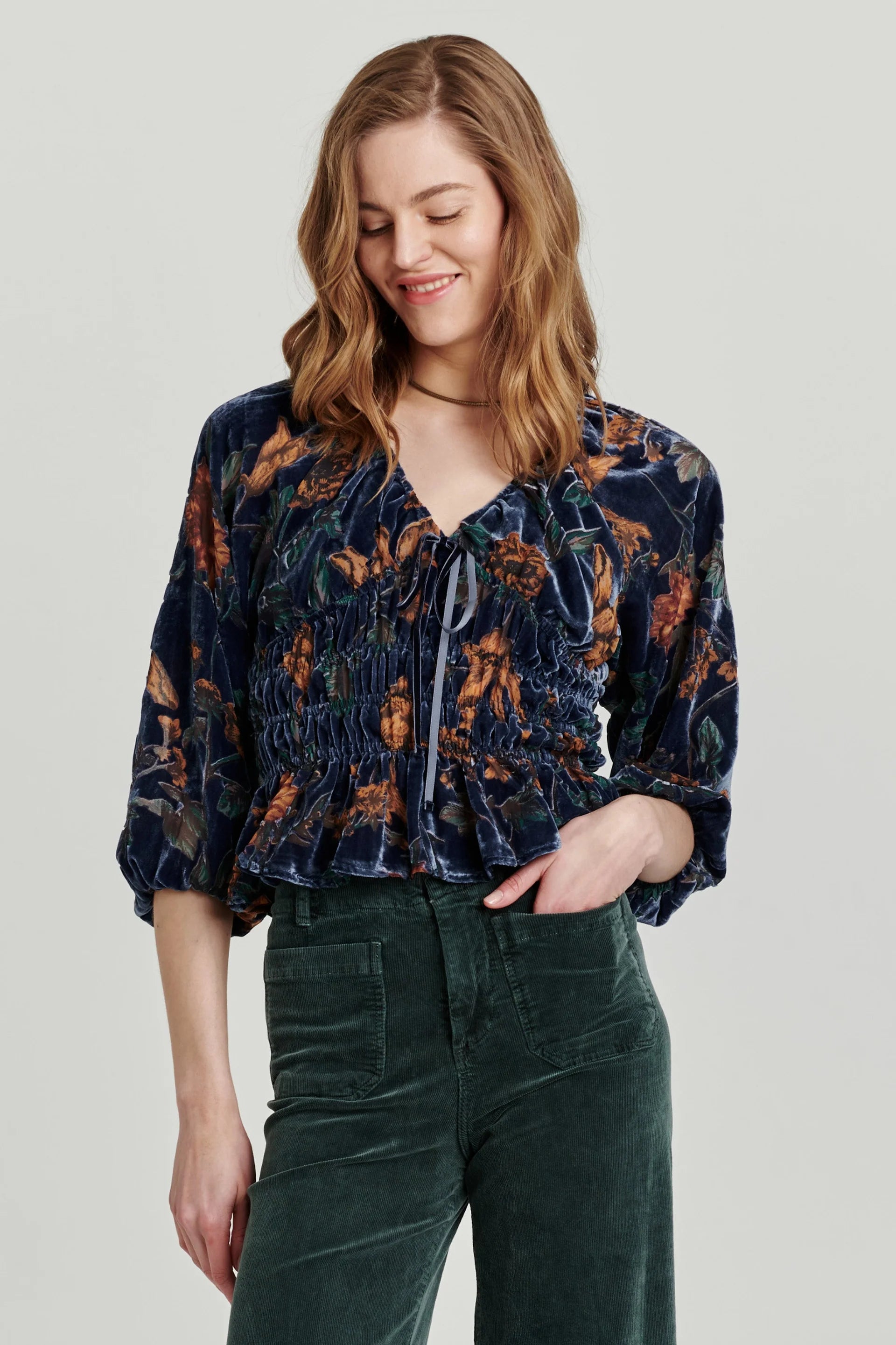 *ANOTHER LOVE Burnout FLORA Velvet Peplum Top