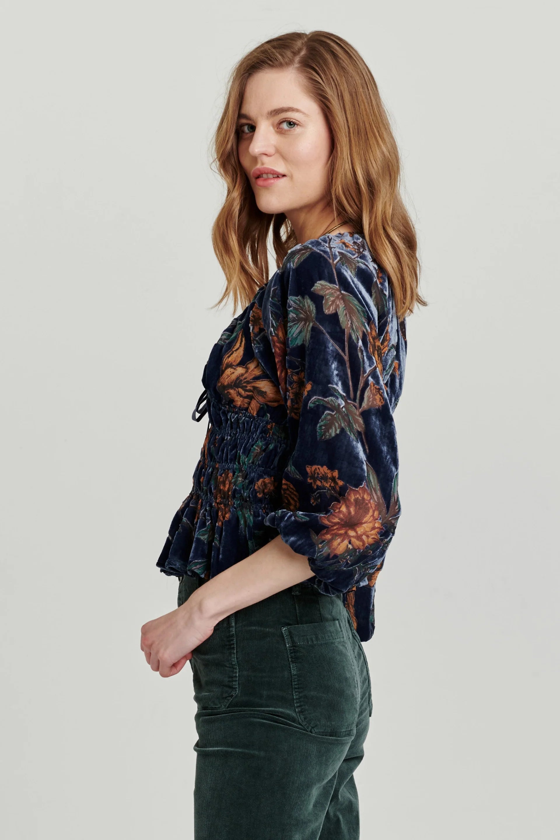 *ANOTHER LOVE Burnout FLORA Velvet Peplum Top