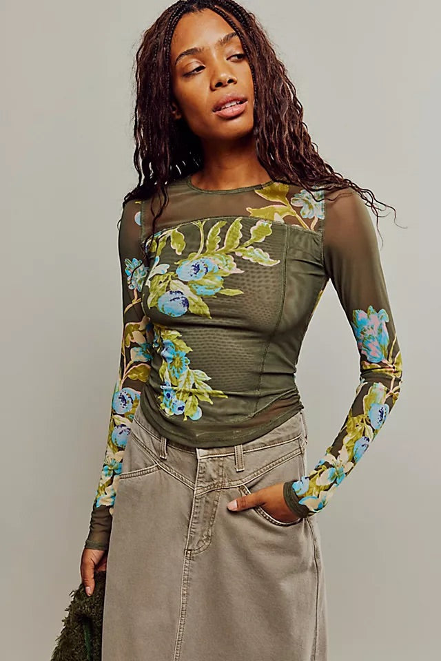 FREE PEOPLE Mesh BETTY’S GARDEN Floral Top