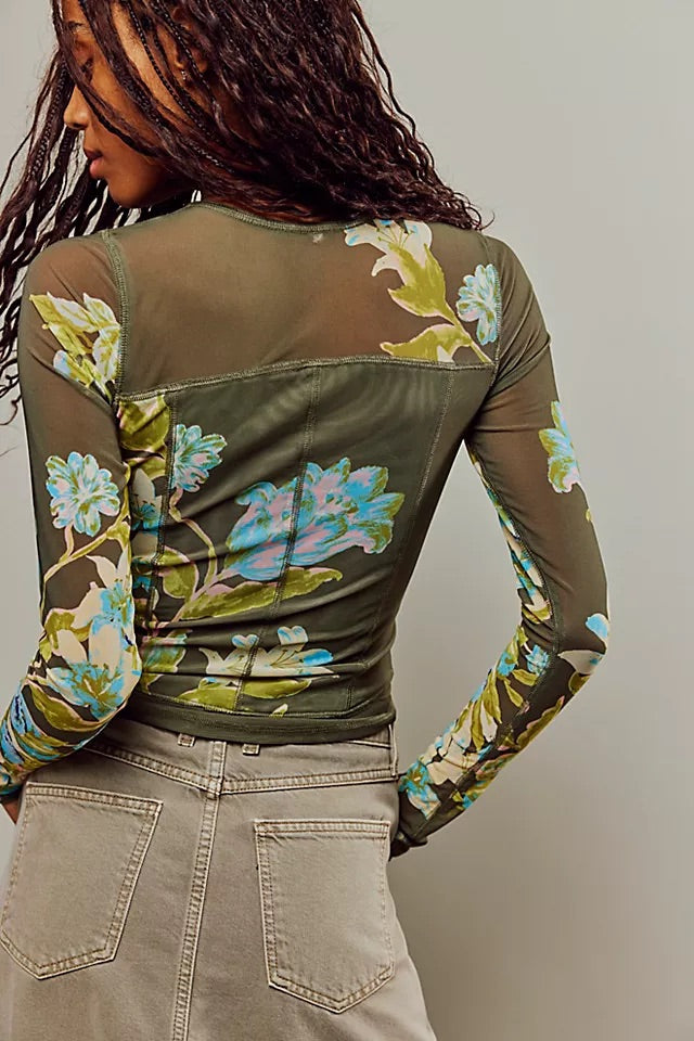 FREE PEOPLE Mesh BETTY’S GARDEN Floral Top