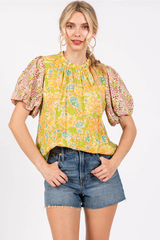 IN MY HEAD Contrast Floral Print Blouse Top