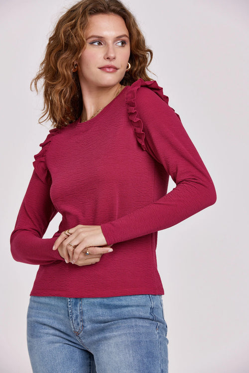 *ANOTHER LOVE RuffleSleeve CAMDEN Textured LongSleeve Top