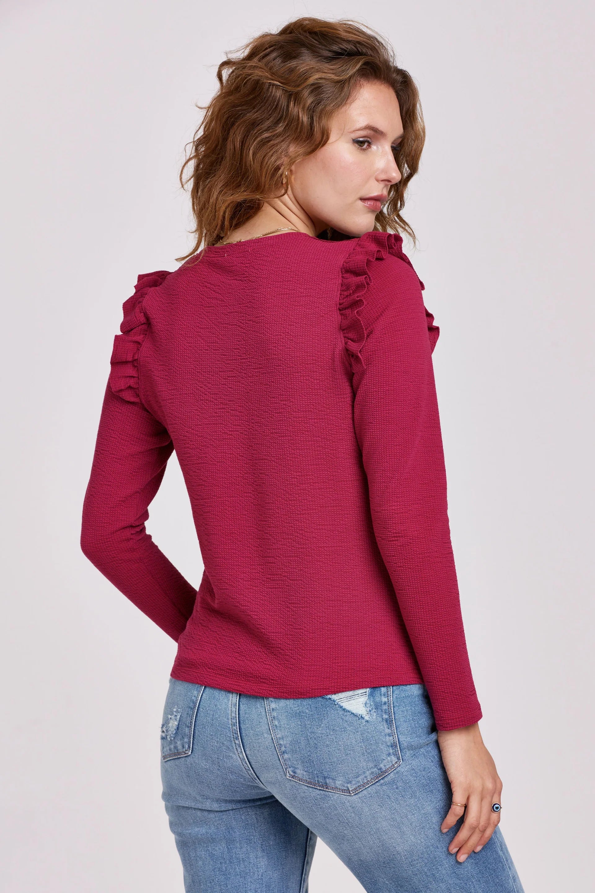 *ANOTHER LOVE RuffleSleeve CAMDEN Textured LongSleeve Top