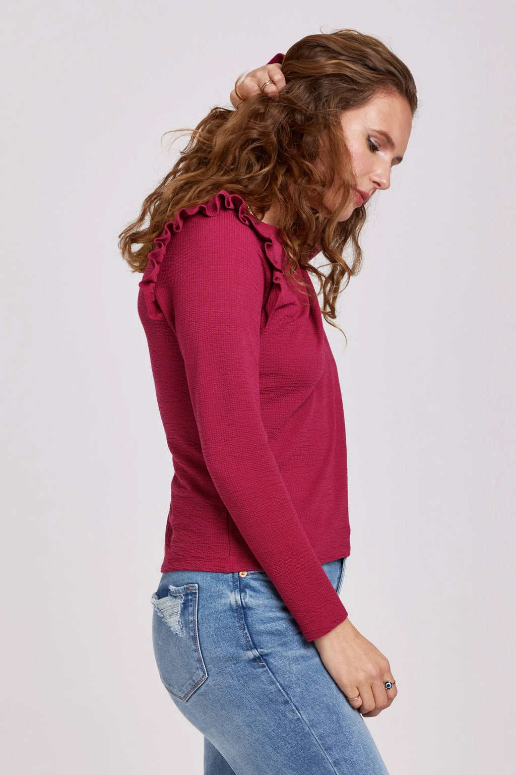 *ANOTHER LOVE RuffleSleeve CAMDEN Textured LongSleeve Top