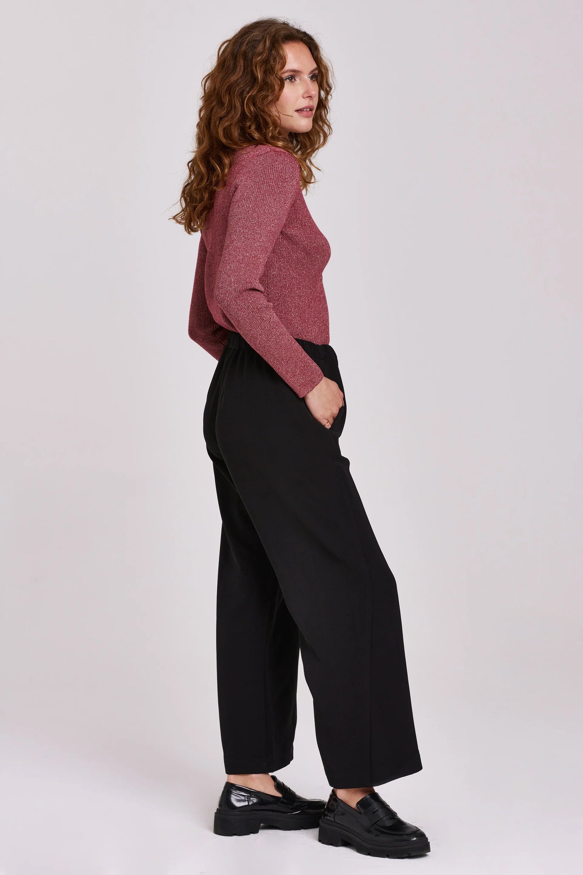 *ANOTHER LOVE Ruched Bust LEIGHTON Lurex RibKnit Top