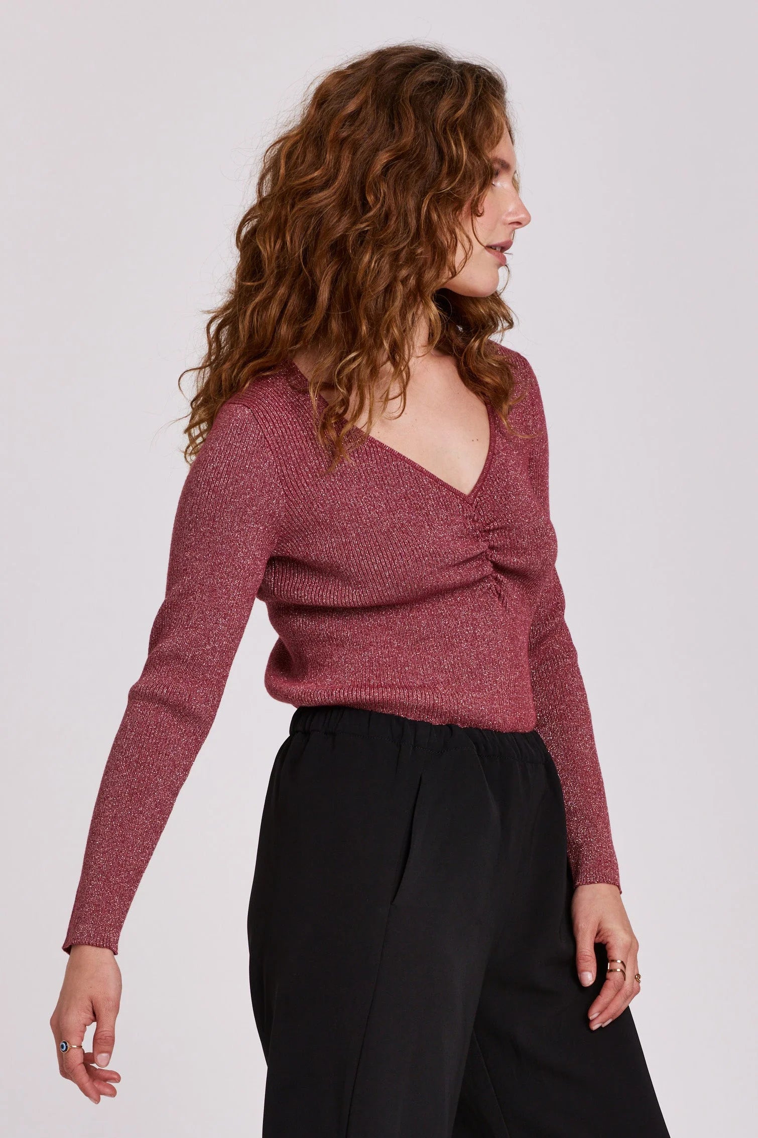 *ANOTHER LOVE Ruched Bust LEIGHTON Lurex RibKnit Top