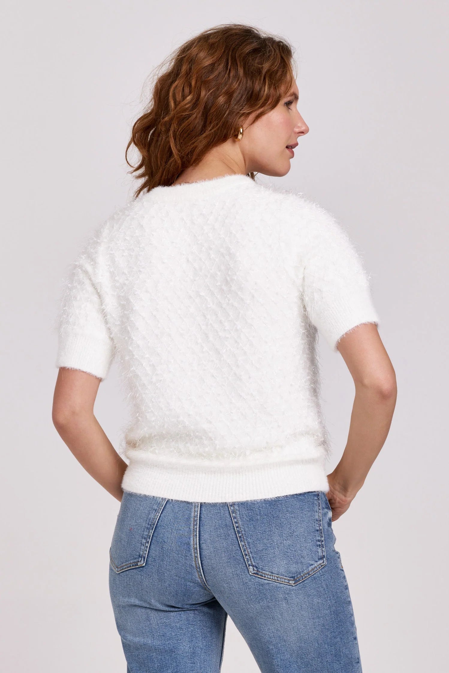 ANOTHER LOVE Fuzzy SEZANNA ShortSleeve CrewNeck Sweater