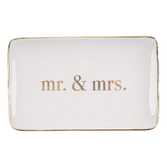 GLORY HAUS White/Gold MR & MRS Trinket Tray