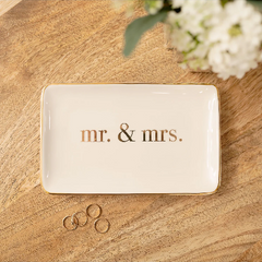 GLORY HAUS White/Gold MR & MRS Trinket Tray