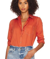 Free People POWER MOVE Button Down Woven Bodysuit