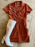 DYLAN Corduroy ZipFront Collar Dress