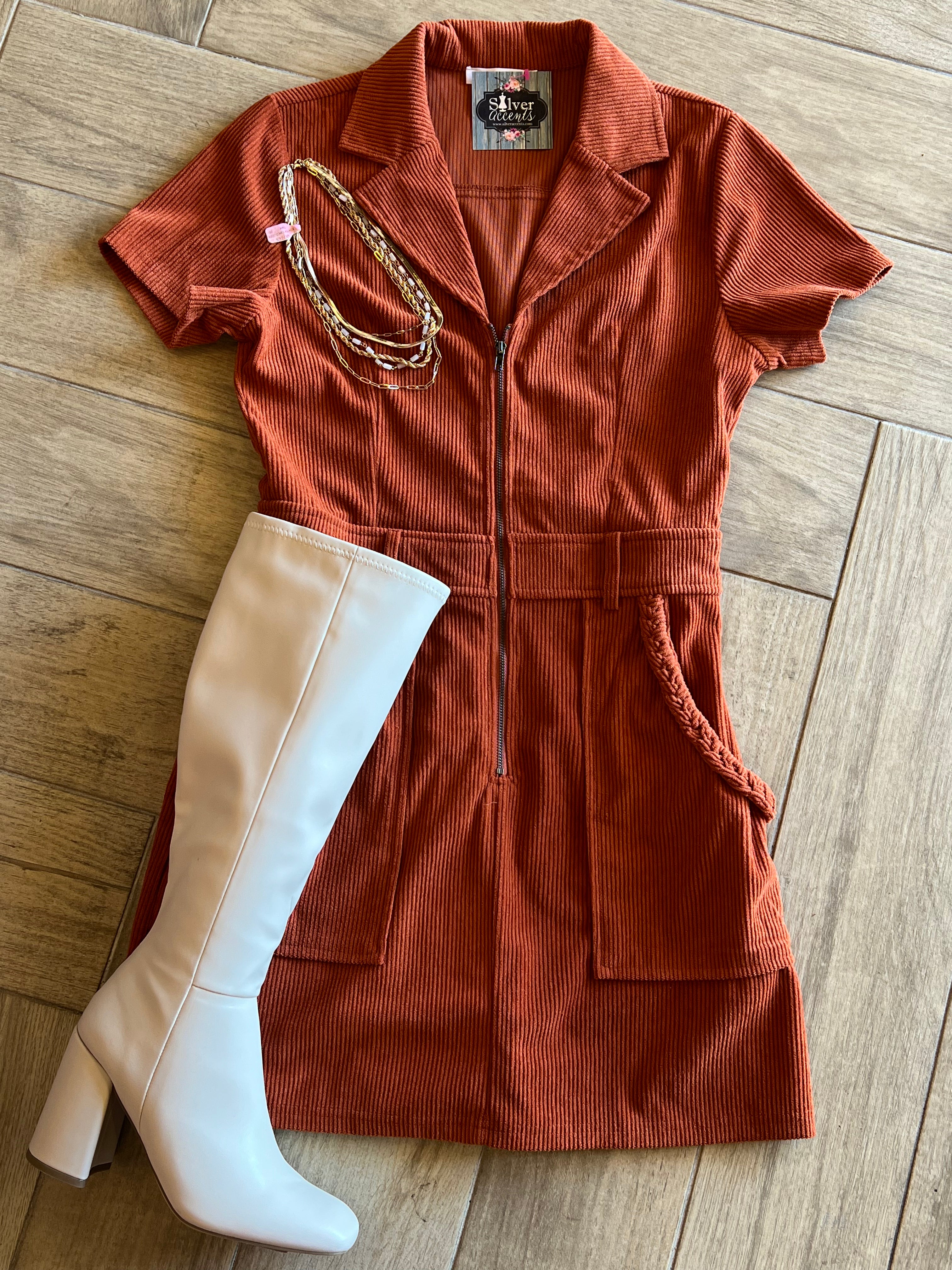 DYLAN Corduroy ZipFront Collar Dress