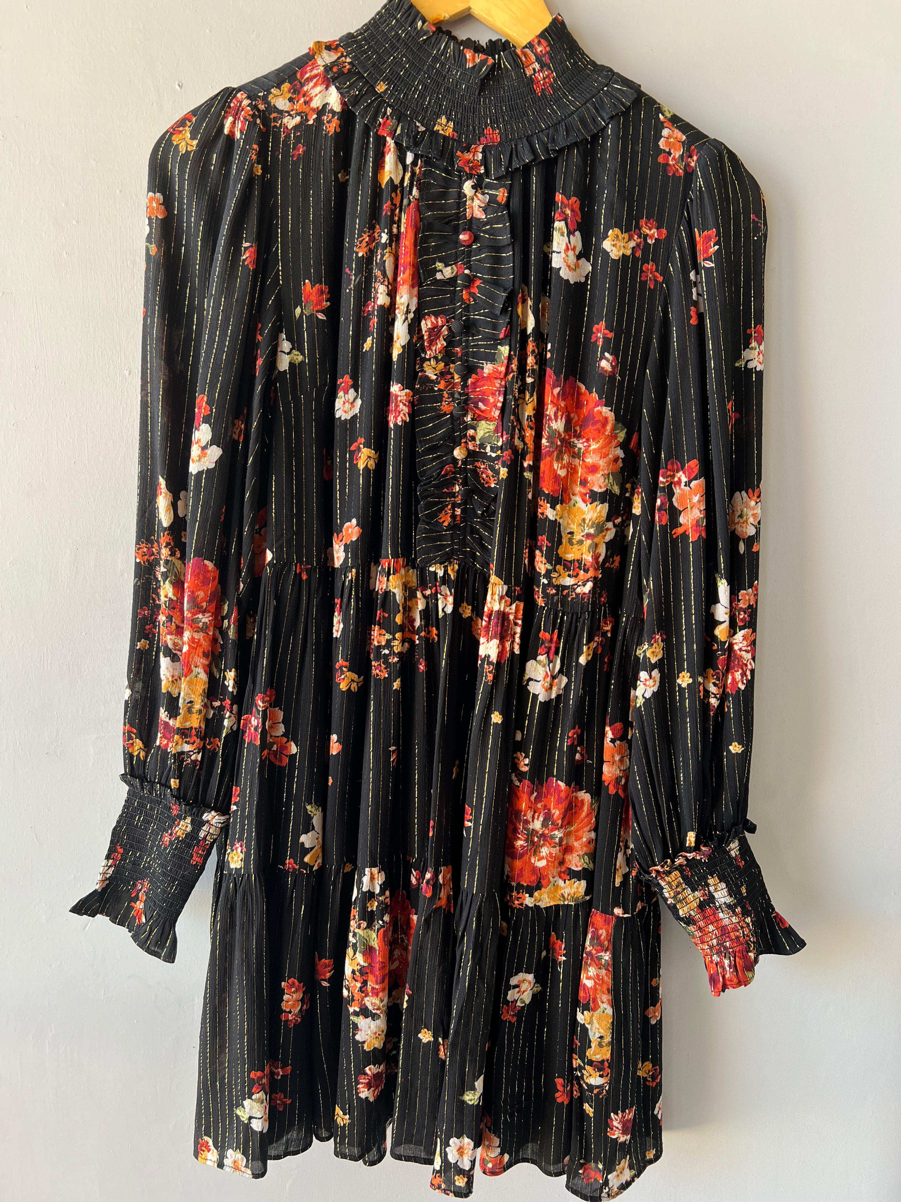 *FORESEE Lurex Floral High-Neck Midi Dress