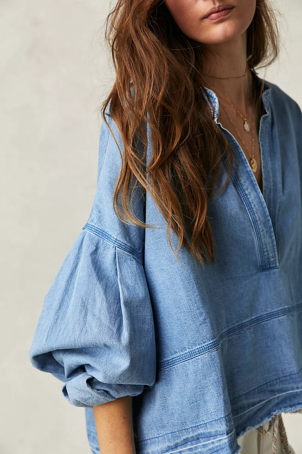 FREE PEOPLE Denim JUDE PullOver Top