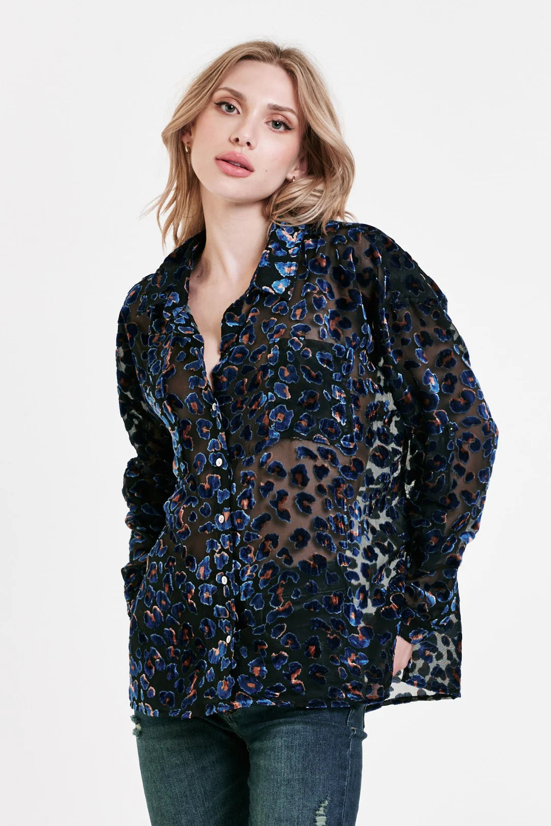 DEAR JOHN Velvet BurnOut ARIANNA ButtonDown Top