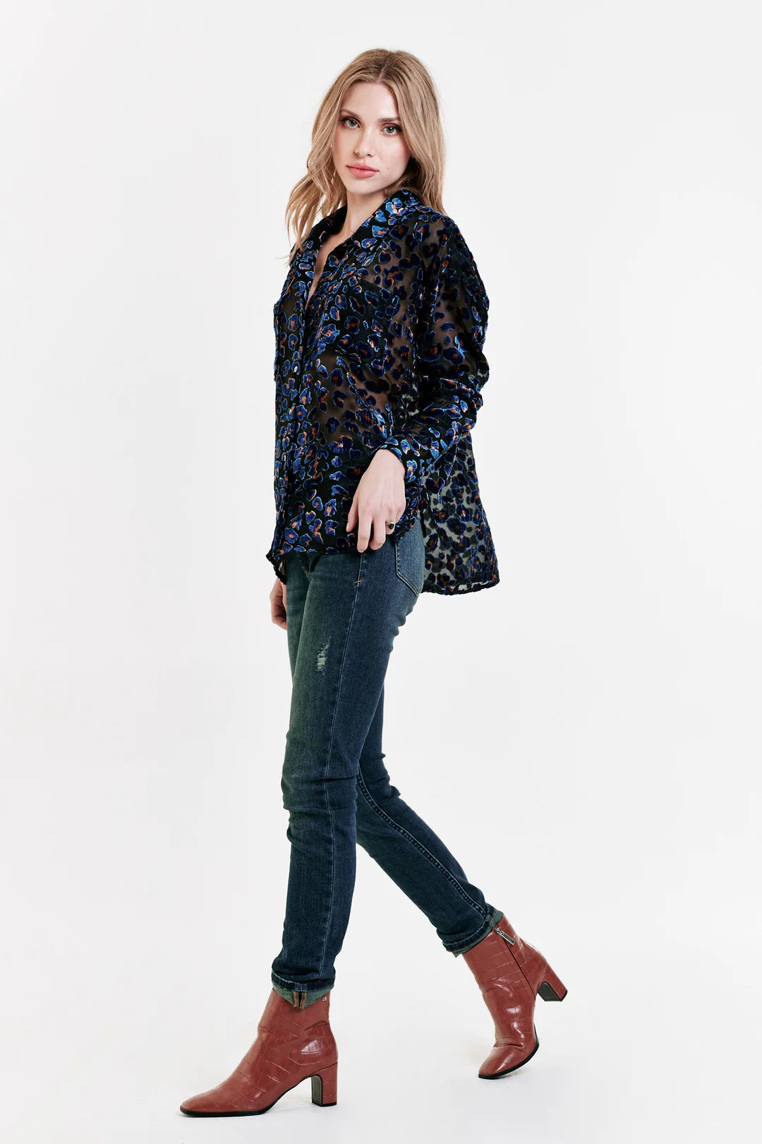 DEAR JOHN Velvet BurnOut ARIANNA ButtonDown Top