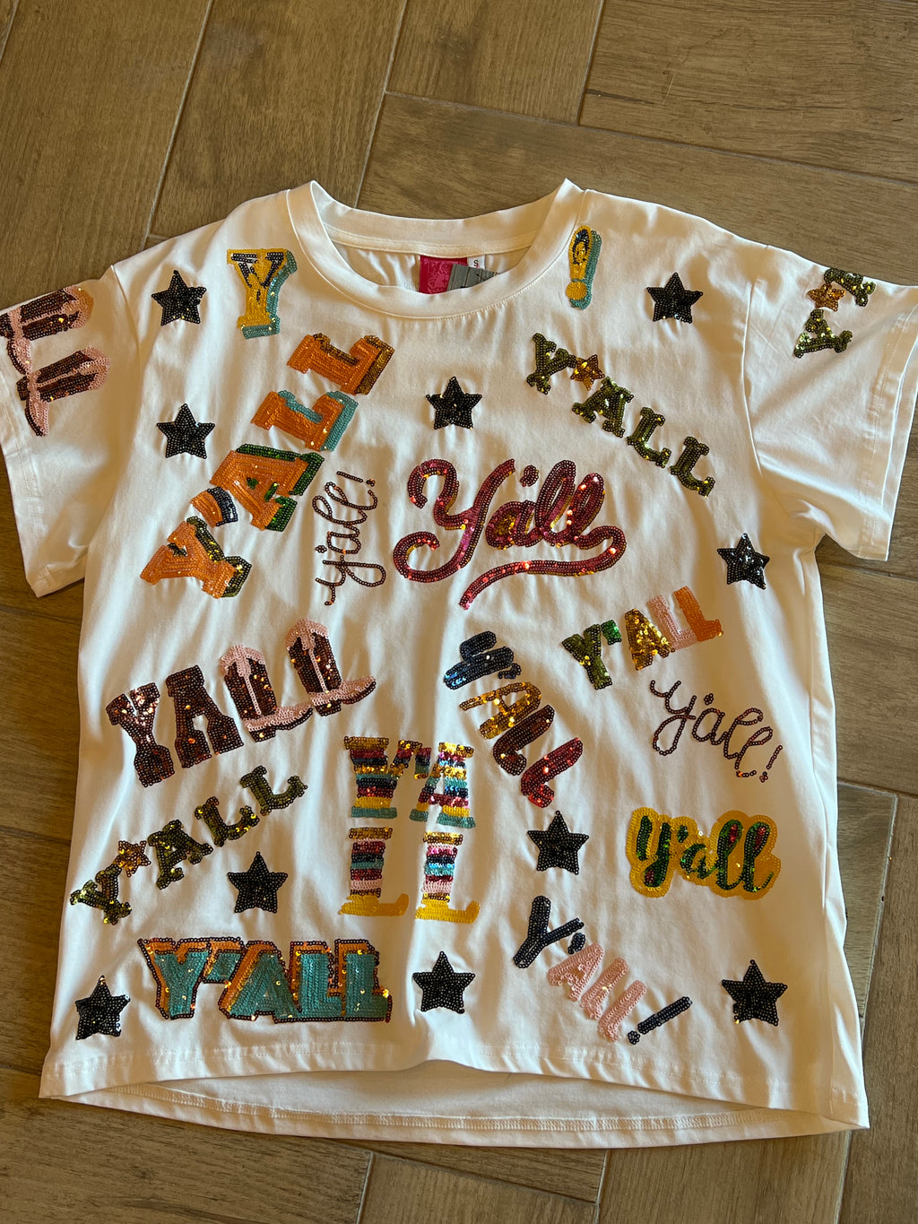 QUEEN OF SPARKLES Allover Y’ALL Sequin Short Sleeve Tee