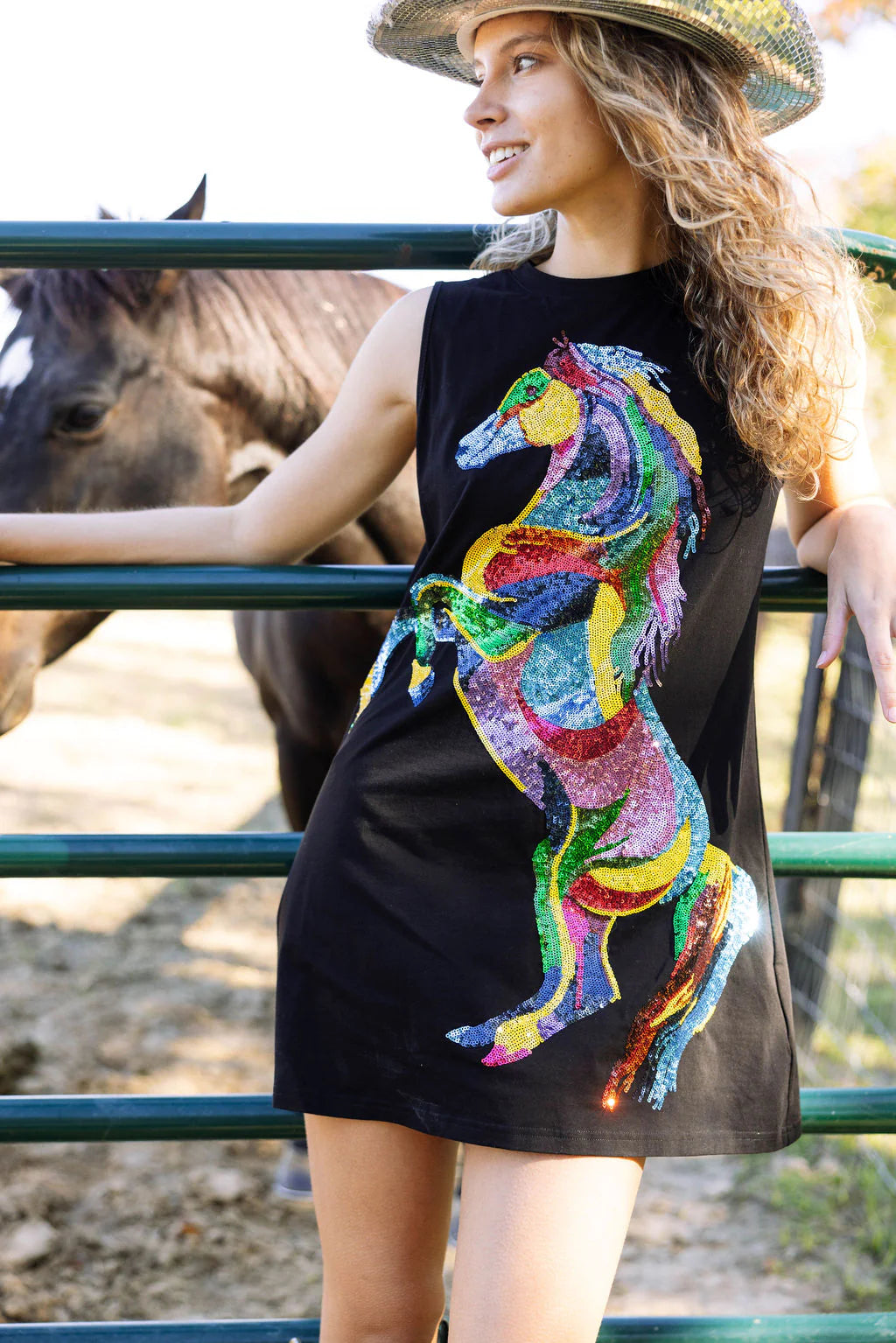 QUEEN OF SPARKLES Sequin HORSE Tank Dress