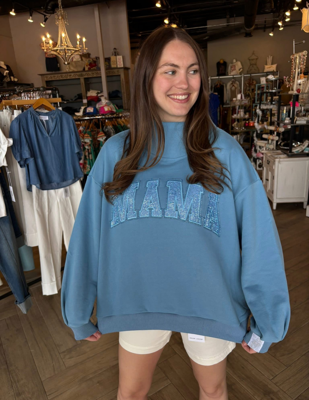 Queen of Sparkles Grey Multi 'Mama' Mock Neck Sweatshirt