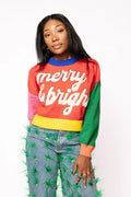 QUEEN OF SPARKLES ColorBlock Fuzzy MERRY & BRIGHT Sweater Top