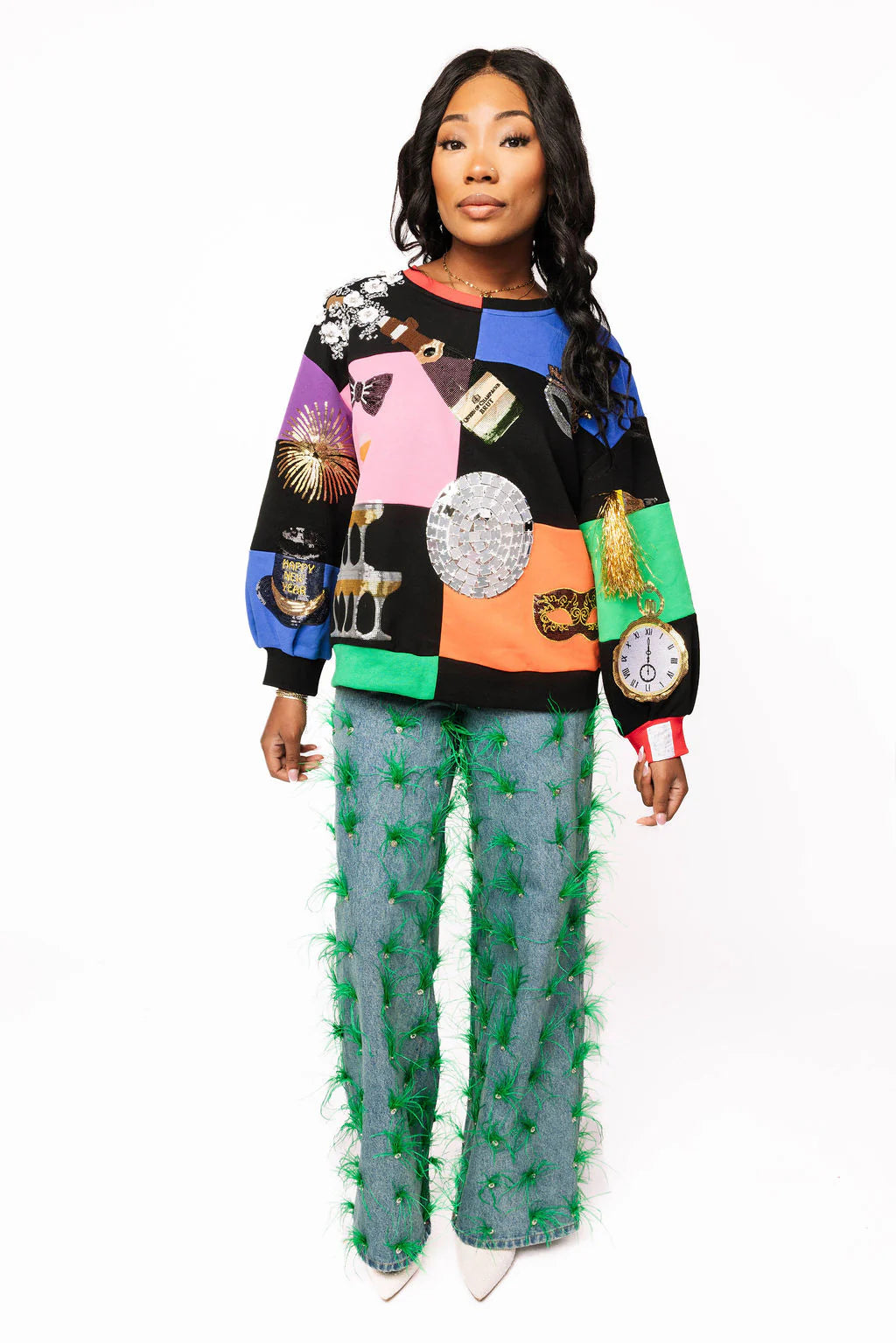 QUEEN OF SPARKLES Multi Checkered NYE Icon Sweatshirt