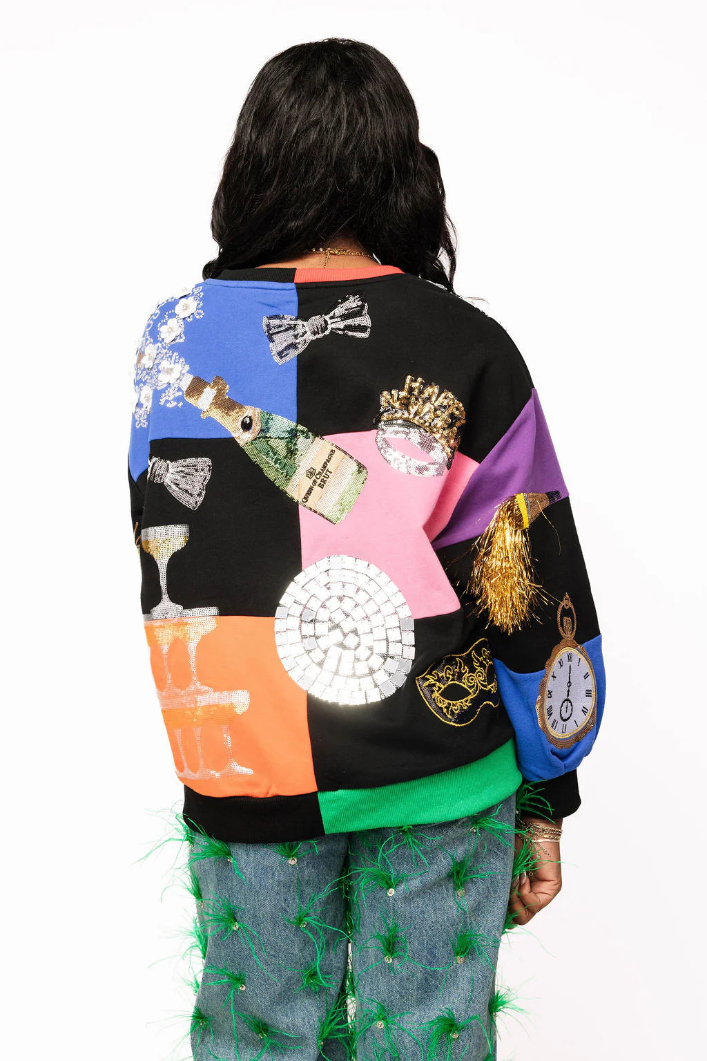 QUEEN OF SPARKLES Multi Checkered NYE Icon Sweatshirt