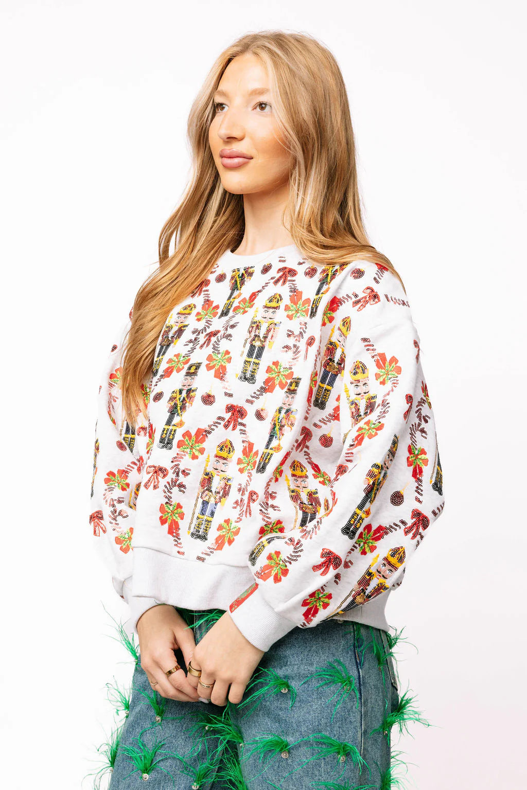 QUEEN OF SPARKLES Grey NUTCRACKER & CANDY CANE Sweatshirt