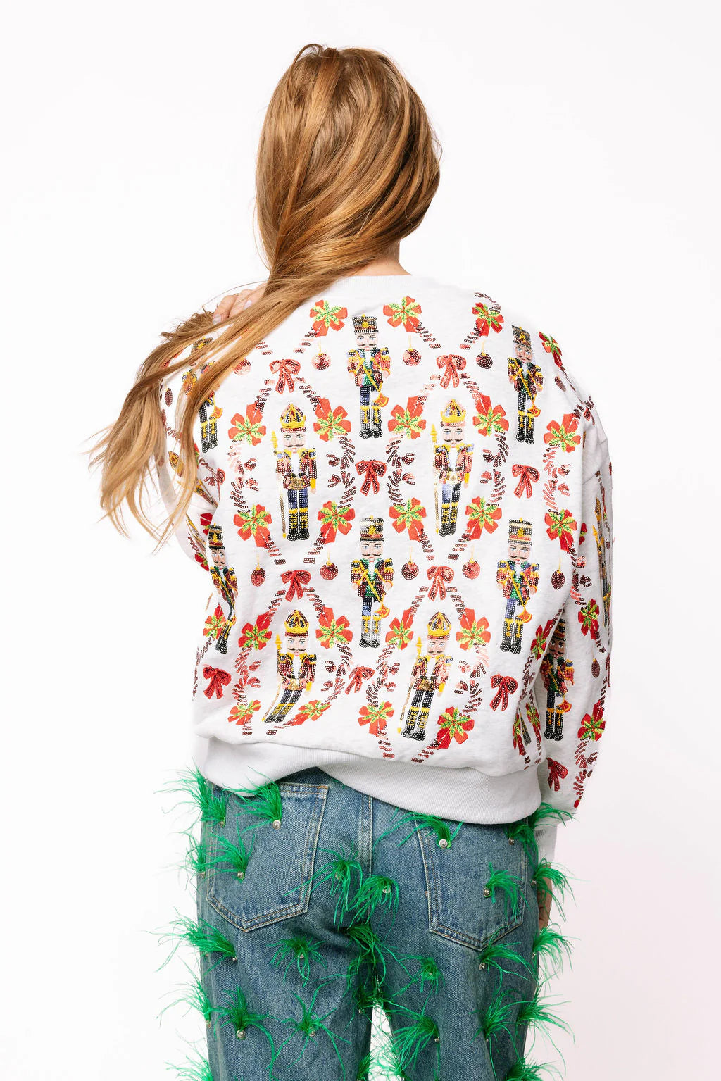 QUEEN OF SPARKLES Grey NUTCRACKER & CANDY CANE Sweatshirt