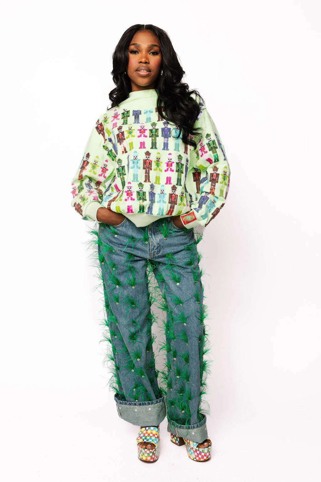 QUEEN OF SPARKLES Mint Multi Nutcracker Sweatshirt