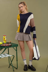 SHANNON Colorblock CableKnit Sweater Top