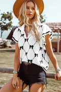 BOUNDARIES BowPrint Zipped Collar Sweater Top