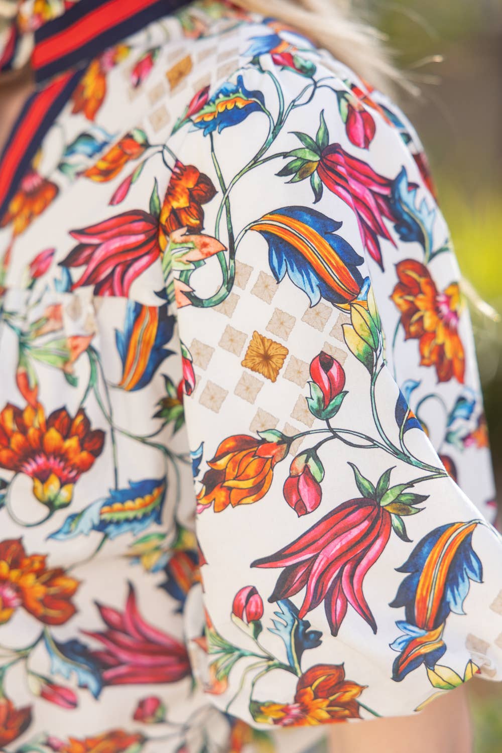 PRIDE Floral StripePlacket Woven Print Top