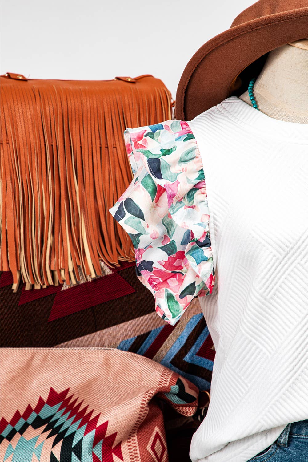 KEEPSAKE Floral Tiered RuffledSleeve Textured Knit Top