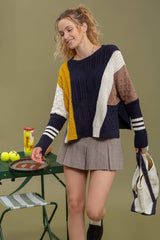 SHANNON Colorblock CableKnit Sweater Top