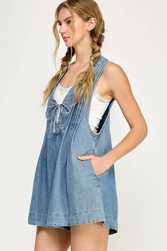 PRINCIPLE Pintuck Pleats Denim Romper