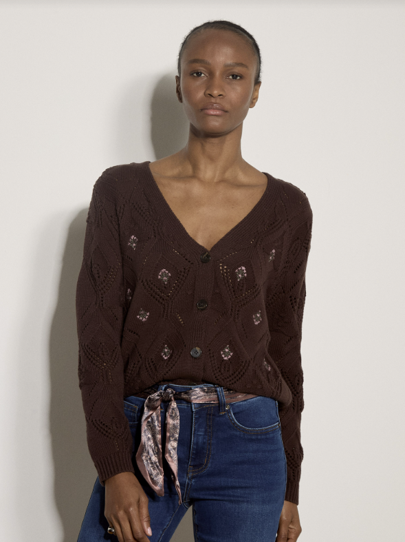 APRICOT Embroidery Pointelle Knit Cardigan