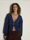 APRICOT Hammered Gold Button Cardigan - Teal