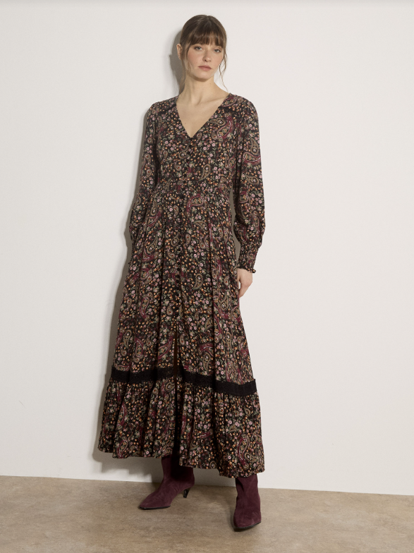 APRICOT Painterly Paisley Crochet Insert Maxidress
